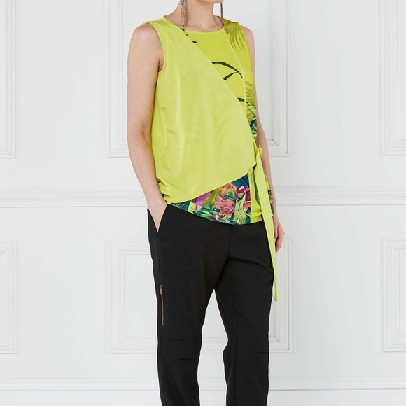 Contrast Sleeveless Tie Side Shell Top Lime - Picture 4 of 4